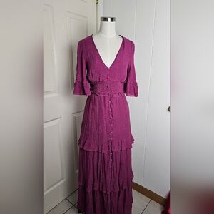 Bohme FLUTTER SLEEVE BOHO MAXI Elegant Purple Dress Size SMALL